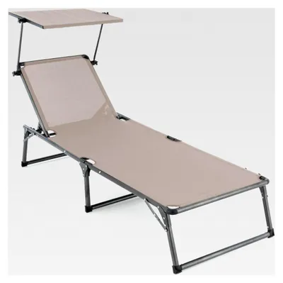 Produktbild von Sonnenliege XXL mit Sonnendach 192x66x31 cm Aluminium Campingliege klappbar (grau)