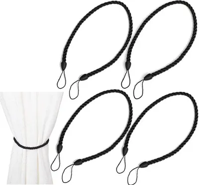 Immagine prodotto di Supporti per tende – 4 pezzi – 73 cm – Nastrini per tende lussuosi, realizzati a mano – Fermagli per tende – Cordino per tende – Colore nero