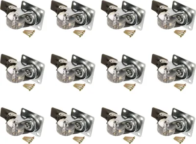 Produktbild von KOTARBAU® 12er Set Transparente Möbelrollen Ø 35 mm mit Bremse für alle Bodenarten Lenkrolle Gummirolle Transportrolle Sofarolle Schieberolle Werkzeugkistenrolle