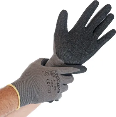 Obrázok produktu pre 10x Hygostar 33985 Feinstrickhandschuhe Skill grau/schwarz Gr. 8/M Latex-Beschichtung Trägermaterial Nylon