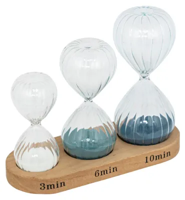 Produktbild von Set 3 sanduhren h.15cm glas mit holzplatte - Atmosphera créateur d'intérieur
