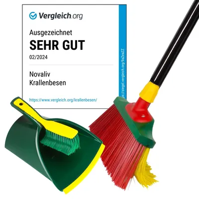 Produktbild von Novaliv Krallenbesen mit Stiel 30cm inkl. Jumbo Kehrgarnitur, Spezialbesen gebogenen Borsten Borsten Rot Gelb -Ideal als Gartenbesen, Kratzbesen, Kunstrasen Besen, Optimal für Camping