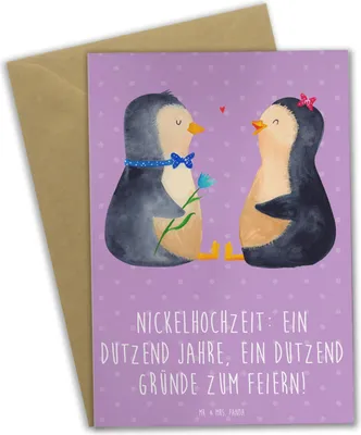 Produktbild von Mr. & Mrs. Panda valentinstagskarte 12 Hochzeitstag Nickelhochzeit - Lavendeltraum - Geschenk, Beziehung feiern, Grußkarte, kommunionskarte, einladungskarten, Heiraten