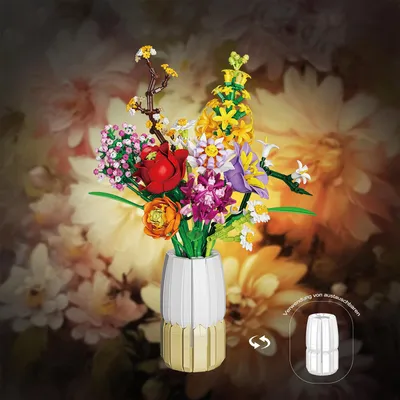 Produktbild von 2-in-1 Vase Blumenstrauß Bauset Kunstblumen-Strauß-Sets für Erwachsene Spielbausteine