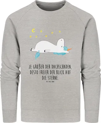 Produktbild von Mr. & Mrs. Panda Bio Baumwoll Pullover Einhorn Sternenhimmel Größe L - Heather Grey - Geschenk, Verrückt, Einhörner, Sterne, Unicorn, Sweatshirt, Sweater, Pulli