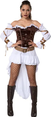 A woman wearing a steampunk-style costume.