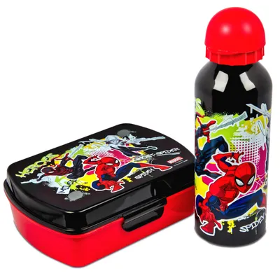 Produktbild von Brotdose Trinkflasche Kinder Spiderman Superheld Lunchbox Aluflasche