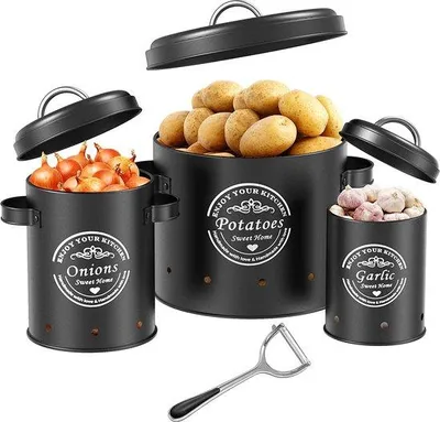 Image de Boîte de conservation en métal pour pommes de terre, noire, grande