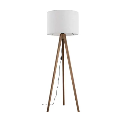 Obrázek produktu pro Stojací lampa trojnožka kov E27 145 cm ořech hnědá béžová Skandinávská stojací lampa