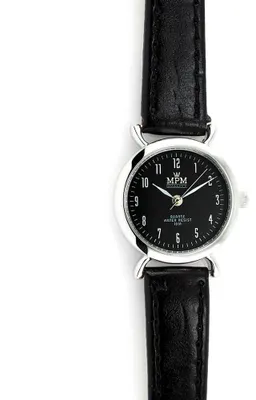 Produktbild von MPM-Quality Damenuhr Metall Silber Zifferblatt Weiß/Schwarz Lederarmband Ø 23 mm