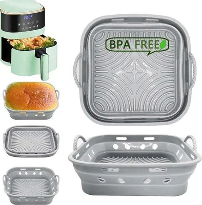 Produktbild von Silikonmatten für Luftfritteuse, 2 Stück 21 cm, falbar/recyclbar, für Luftfritteuse, Accessoires für Luftfritteuse, für magnetron und Backofen (2 x grau)