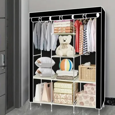 Produktbild von Tragbarer Kleiderschrank - Stoff-Kleiderschrank - Metallrahmen - Reißverschluss - 126×44×170 cm - Montage erforderlich - Regalböden - Weiß