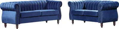 Produktbild von Set aus 2 und 3 Sitzer Chesterfield Velours Sofas königsblau TRUMBO