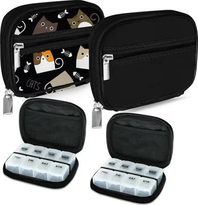 Image de Boîte à comprimés Serfeymi 7 jours Boîte à médicaments avec sac en tissu - Noir