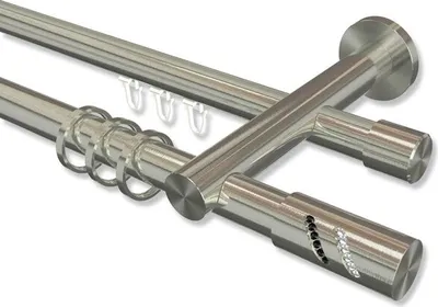 Produktbild von Interdeco Rundrohr-Innenlaufstange, Gardinenstange (Kombination) Edelstahl-Optik Modell Platon Zoena, 20 mm Ø 2-läufig, 280 cm (geteilt)