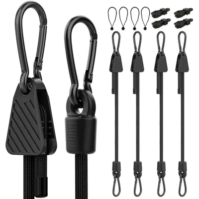 Immagine prodotto di Set di 12 elastici con gancio, lunghezza 120 cm, neri, regolabili, con moschettoni, 15 cm di cordini a sfera, clip per teloni e custodia per il trasporto