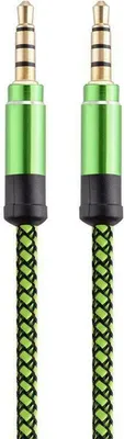 Two green and black braided AUX cables with gold connectors.