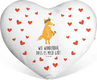 Produktbild von Mr. & Mrs. Panda Kuschelkissen Fuchs Blumen - Weiß - Geschenk, dekoartikel, Boho, Kissen Herz, Ich, Blumenliebe, Sofakissen, liebe dich, Dekokissen, Blume