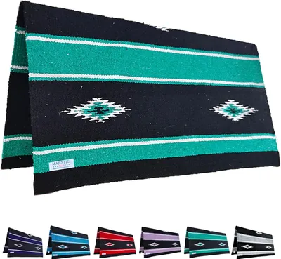 Productafbeelding van Zadeldeken Navajo Design - Paardendeken Onderlegger - Paarden Welzijn - Handgeweven Acryl - 91 x 86 cm - Turkoois Zwart