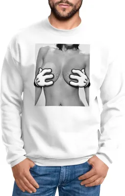 Produktbild von Sweatshirt Herren Hände Brüste Comic Style Cartoon Rundhals-Pullover Moonworks® weiß XXL