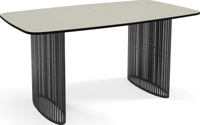 Produktbild von Esstisch Rechteckig Ausziehbar mit Lamellen im Loft-Stil – 160 bis 240 cm – Schwarzen Metallbeinen, Industrieller Tisch mit Abgerundeten Ecken für 8-12 Personen – Wohnzimmer – Beige Cashmere