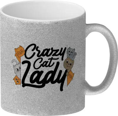 Produktbild von Katzen Glitzer-Kaffeebecher Crazy Cat Lady