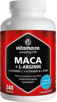 Produktbild von Maca 4:1 hochdosiert+L-Arginin Kapseln 240 St