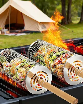 Produktbild von Set von 2 Grillkörben mit Holzgriff