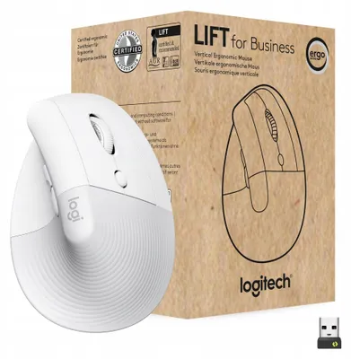 Produktbild von Logitech Lift for Business, rechts, Vertikale Ausführung, Optisch, RF Wireless + Bluetooth, 4000 DPI, Weiß