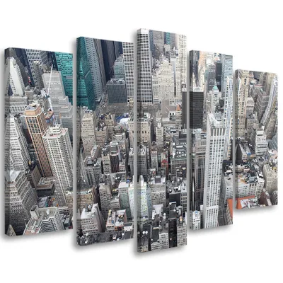 Produktbild von 5-teiliges leinwandbild new york city wolkenkratzer 100x70 cm Feeby grau wandbild bereit zum aufhängen