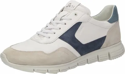 Produktbild von Sioux Herren Sneaker Mokrunner-Design Glattleder Veloursleder flexible Profilsohle Weiß Blau Beige