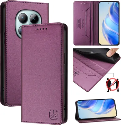 Obrázek produktu pro Kožené pouzdro pro Xiaomi Redmi Note 15 Pro+, flipové pouzdro s přihrádkami na karty, peněženkou a stojánkem Fialová
