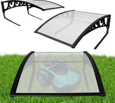 Jopassy Rasenmäher Garage für Mähroboter Carport Schwarzer Stahlrahmen Metall Pulverbeschichtet 105x85x50 cm Transparenter Dach