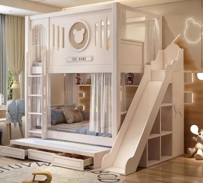 Image de Bois Lits superposés Lits superposés Lit superposé Lit d'enfant avec toboggan