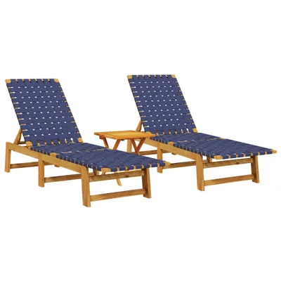 Produktbild von Sonnenliegen 2 Stk. mit Tisch Dunkelblau Massivholz Akazie