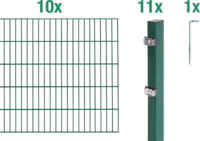 Produktbild von Alberts Doppelstabmatten Zaun, Höhe 120 cm, Länge 20 m, Zaun-Komplettset zum Einbetonieren, grün, Pfosten 60x40 mm
