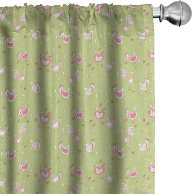 Produktbild von ABAKUHAUS Henne und Küken Vorhänge, Gardinen, Niedliche Cartoon-Muster mit Huhn und Hahn, 2 Stück 75 x 245 cm, Grün Rosa