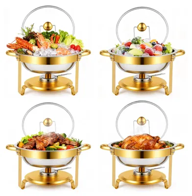 Image de Plateau de service pour buffet, en acier inoxydable, capacité de 5 quarts, lot de 4
