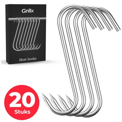 Produktbild von GrillX Fleischhaken - 20 Stück - Rauchhaken - S-Haken - Fleischhaken aus Edelstahl