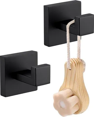 Produktbild von Badkamerwandhaken aus Edelstahl, 2er Pack, schwarz, robust, vierkant, für Badkamer, Küche, Garage, Wandmontage