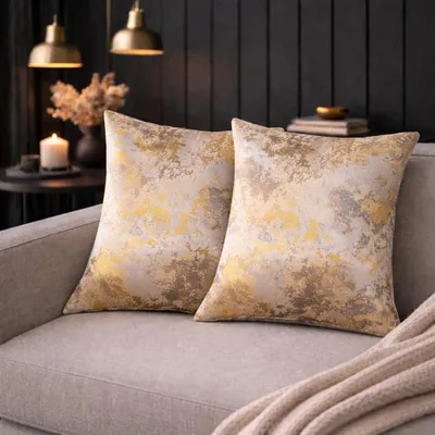 Productafbeelding van Decoratieve Kussenhoes - Jacquard Patroon - Goud 50 x 50 cm