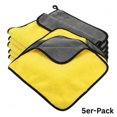 Produktbild von 5er Set Mikrofaser Autotücher 30x60cm doppellagig saugstark fusselfrei und kratzfrei für Auto Fenster Spiegel Lack Fahrzeugpflege Trocknung
