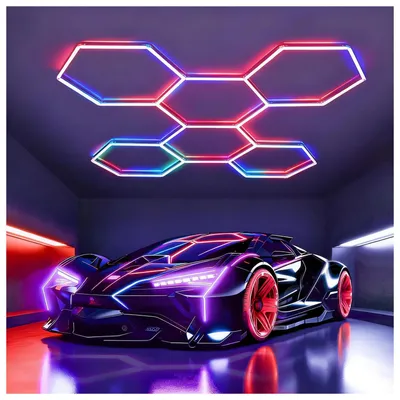 Obrázek produktu pro LED hexagonální osvětlení, 6-tiúhelníkové garážové lampy, stropní svítidla