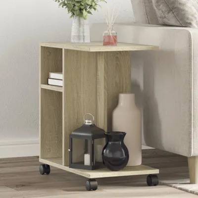 Produktbild von Möbel Beistelltisch mit Rollen Sonoma-Eiche 50x30x55 cm Holzwerkstoff - Beistelltische 840571