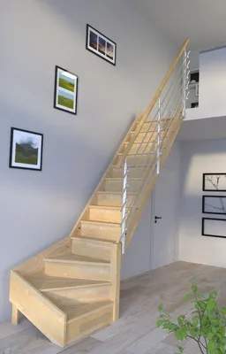 Produktbild von Holztreppe Korfu 1/4 gewendelter Ausführung rechts-Design Geländer Edelstahl-mit Setzstufen