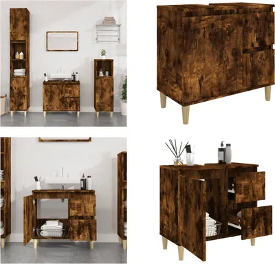Zdjęcie produktu dla vidaXL Szafka łazienkowa dąb wędzony 65x33x60 cm materiał drewnopochodny - Szafka łazienkowa - Szafki łazienkowe - Szafka łazienkowa - Szafka łazienkowa