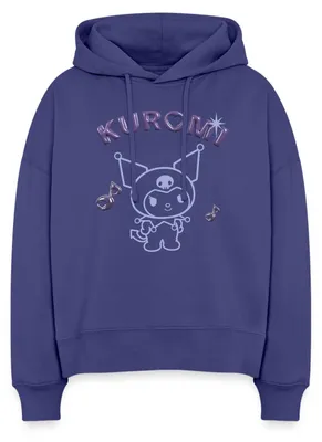 Produktbild von Spreadshirt Kuromi Outline Mit Chrome Schriftzug Frauen Boxy Organic Hoodie, L, Dämmerung