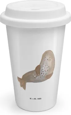 Produktbild von Mr. & Mrs. Panda Kaffeebecher To Go Robbe Lachen - Weiß - Geschenk, Ostsee, Tiermotive, ToGo, Coffee Becher, Nordsee, Strand, Robben, Thermobecher, Seehund