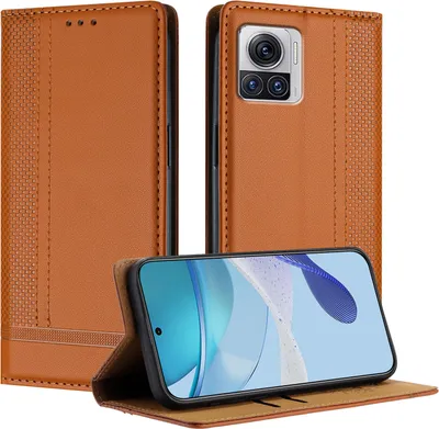 Produktbild von Handyhülle für Motorola Moto X30 Pro Leder Flip Klappbare Schutzhülle mit Standfunktion Braun