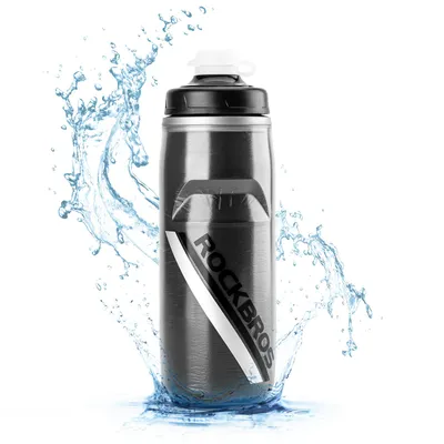 Immagine prodotto di ROCKBROS Bottiglia per bere 620 ml Bottiglia per bere a prova di perdite 4 H Mantenere la bottiglia d'acqua fresca Bottiglia d'acqua per il ciclismo Nero